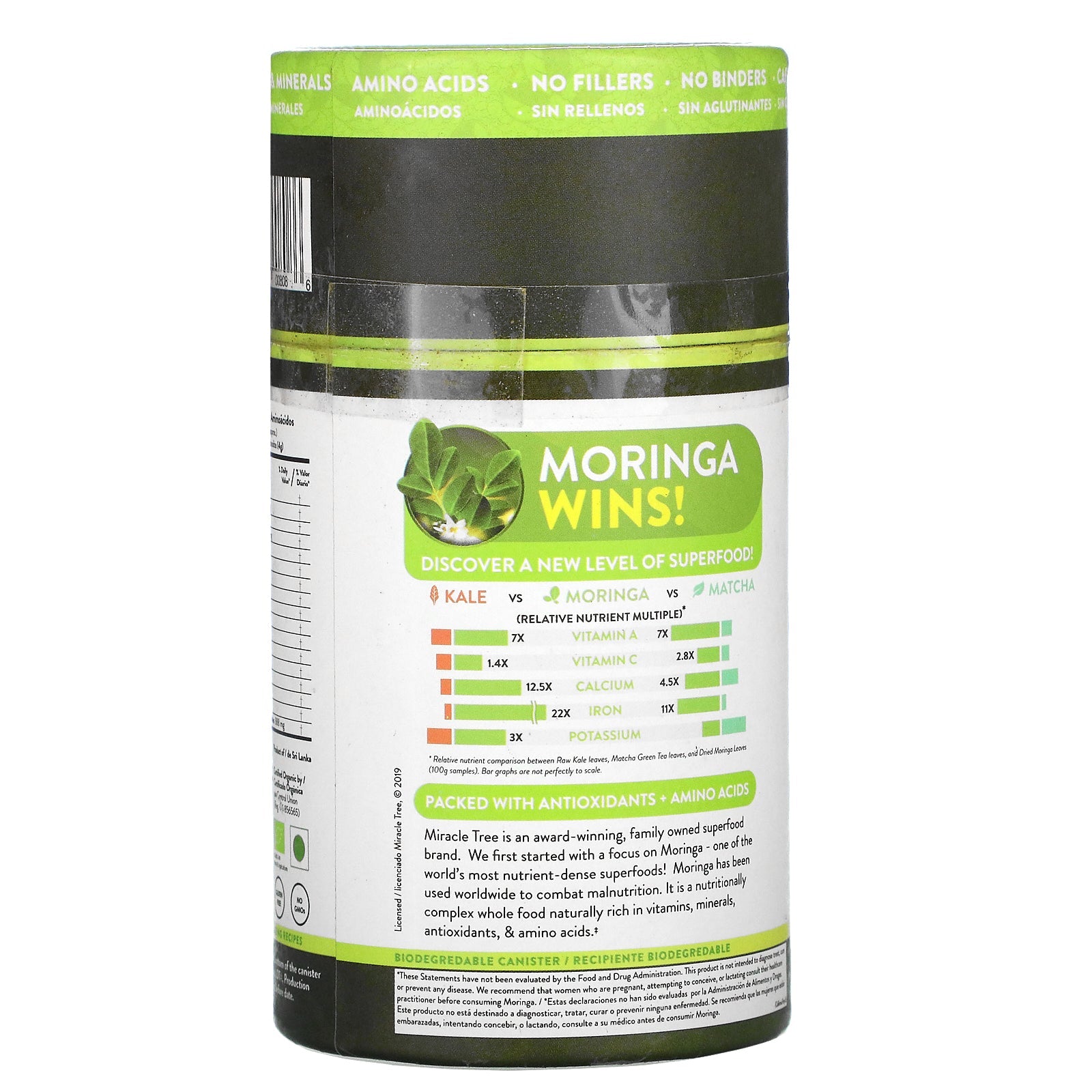 Organic Moringa Powder - 8oz Canister - Pure Superfood Supplement