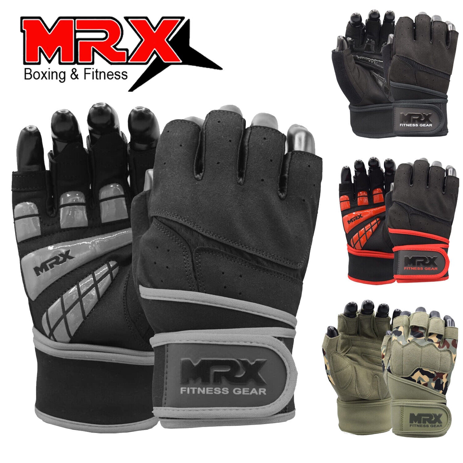 MRX Weightlifting Gloves for Gym Workout Training Long Wrist Strap