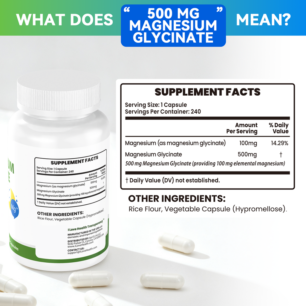 Magnesium Glycinate  – 240 Capsules – High Absorption Magnesium Supplement for Relaxation, Calmness & Muscle Support – Gentle on Stomach – Made in USA