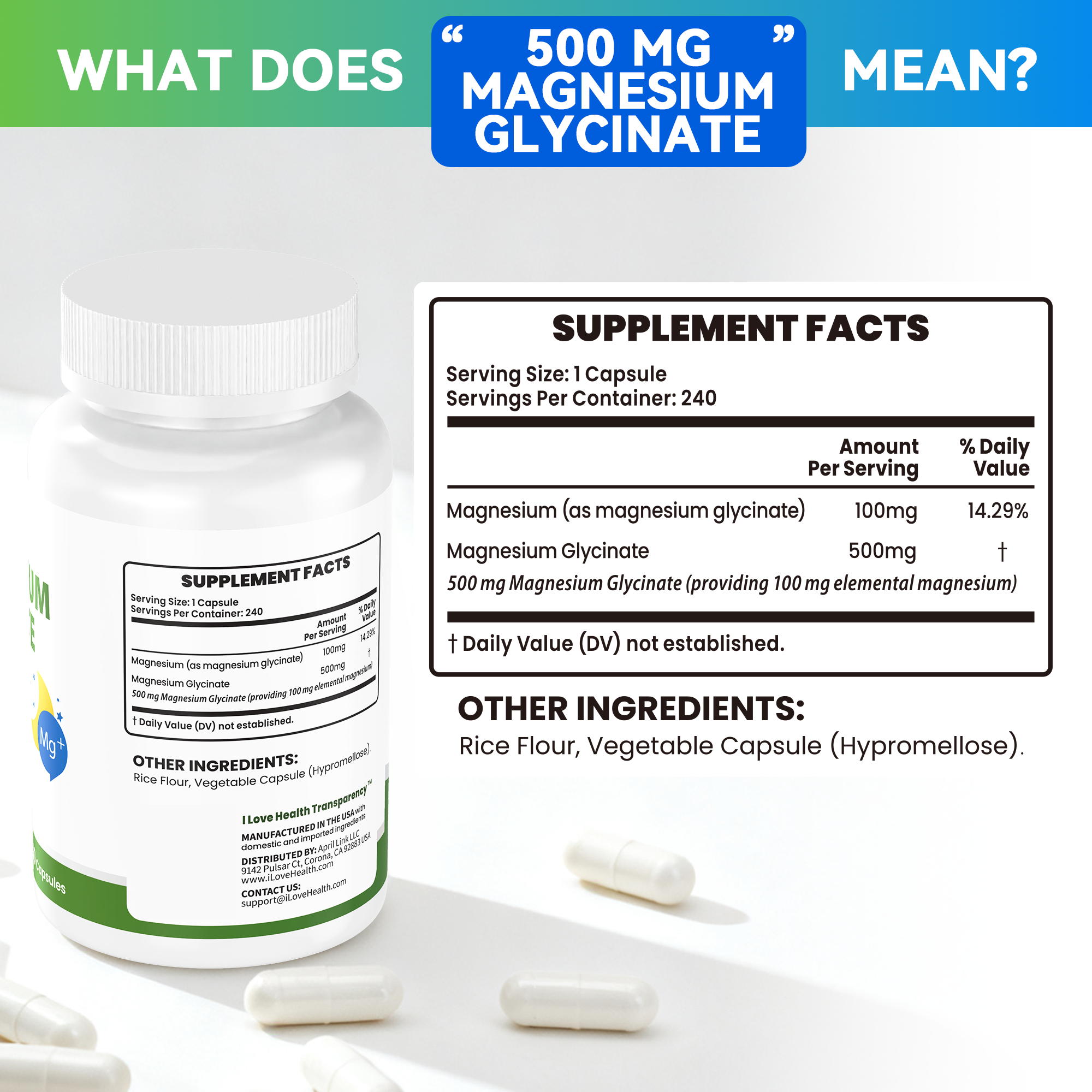 Magnesium Glycinate  – 240 Capsules – High Absorption Magnesium Supplement for Relaxation, Calmness & Muscle Support – Gentle on Stomach – Made in USA