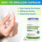 Magnesium Glycinate  – 240 Capsules – High Absorption Magnesium Supplement for Relaxation, Calmness & Muscle Support – Gentle on Stomach – Made in USA