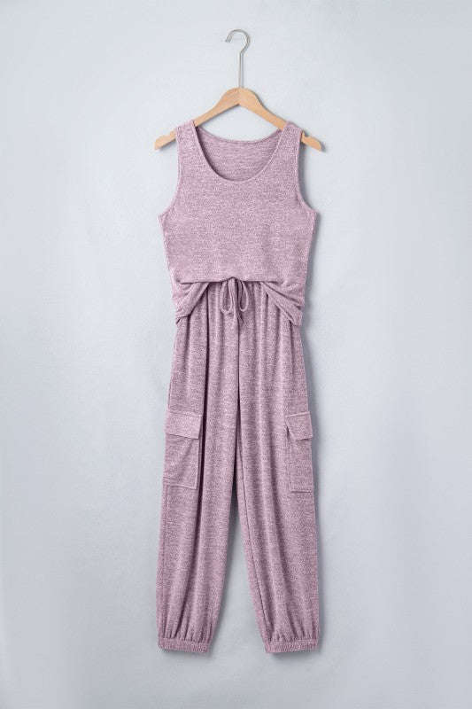Solid Tank Top & Drawstring Jogger Pants Set