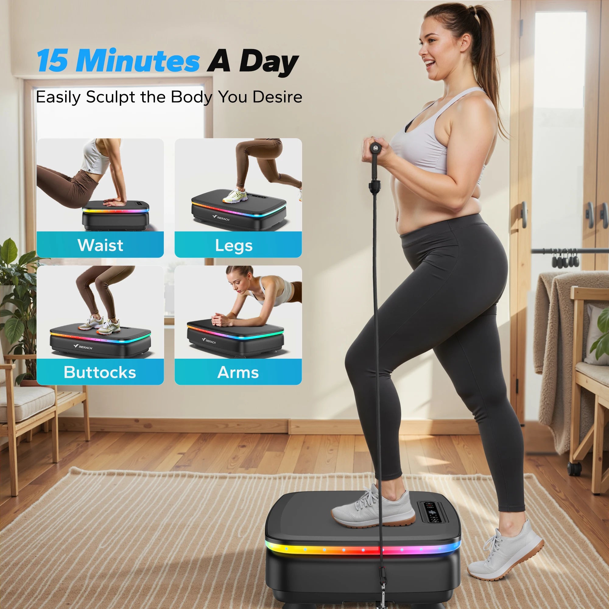 NLW Whole Body Vibration Plate Exercise Machine – 99 Speeds, Bluetooth, LED Lights & Resistance Bands for Fat Burn & Lymphatic Drainage