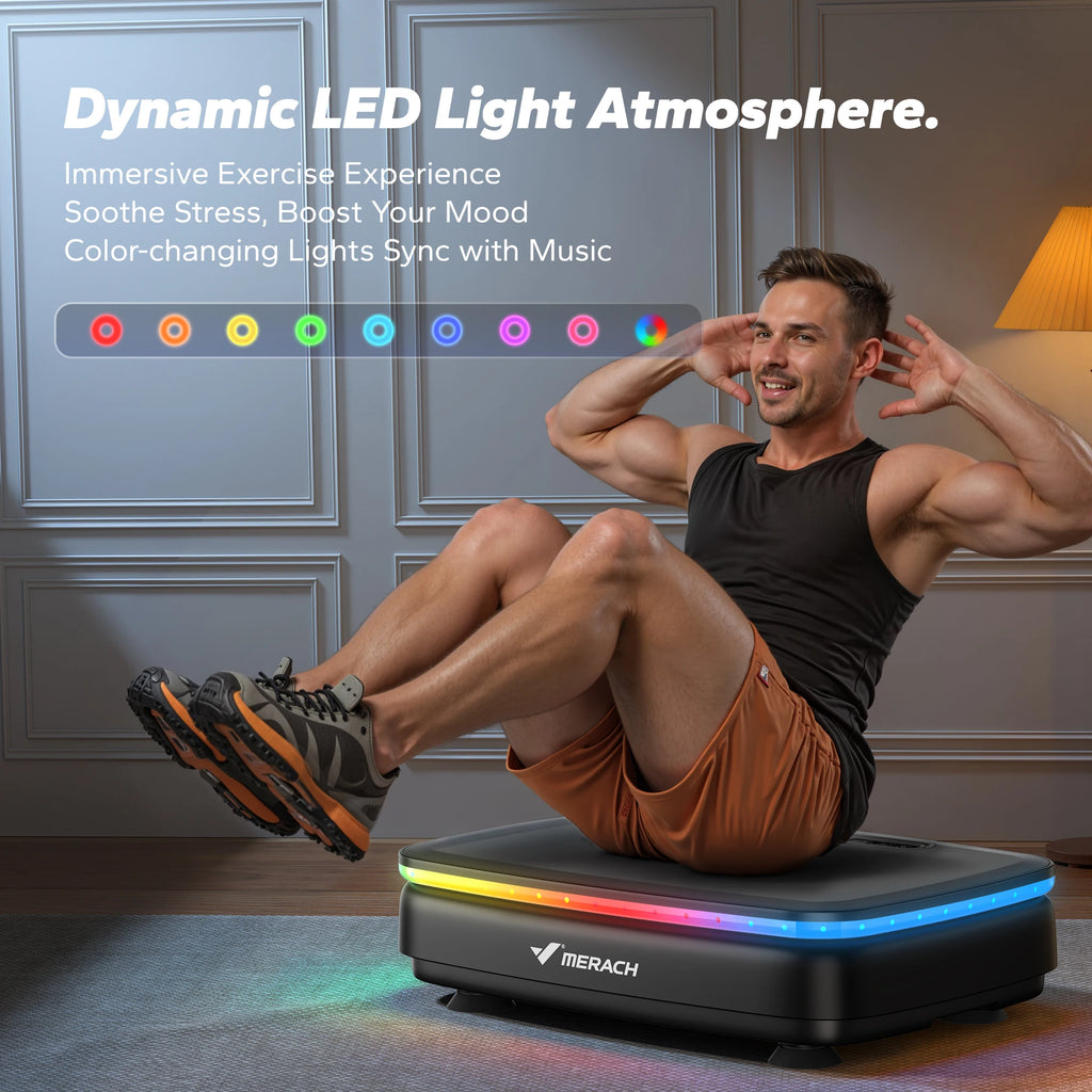 NLW Whole Body Vibration Plate Exercise Machine – 99 Speeds, Bluetooth, LED Lights & Resistance Bands for Fat Burn & Lymphatic Drainage