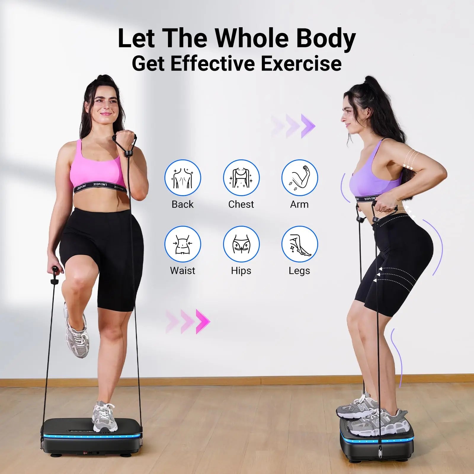 NLW Whole Body Vibration Plate Exercise Machine – 99 Speeds, Bluetooth, LED Lights & Resistance Bands for Fat Burn & Lymphatic Drainage