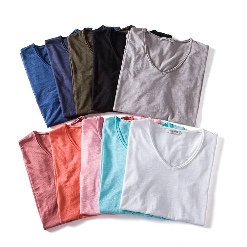NLW Men’s Premium V-Neck Tee – 100% Cotton Slim Fit Shirt