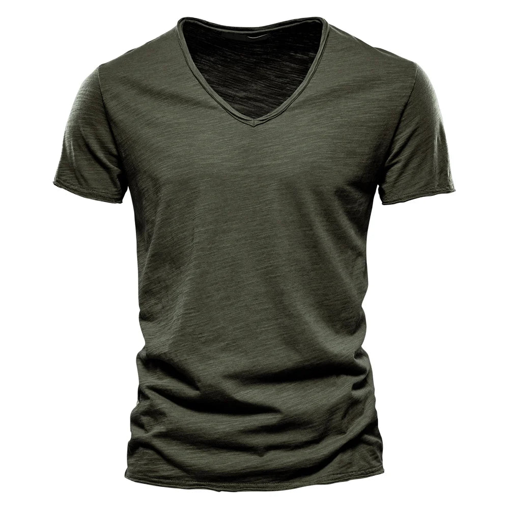 NLW Men’s Premium V-Neck Tee – 100% Cotton Slim Fit Shirt