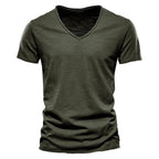 NLW Men’s Premium V-Neck Tee – 100% Cotton Slim Fit Shirt