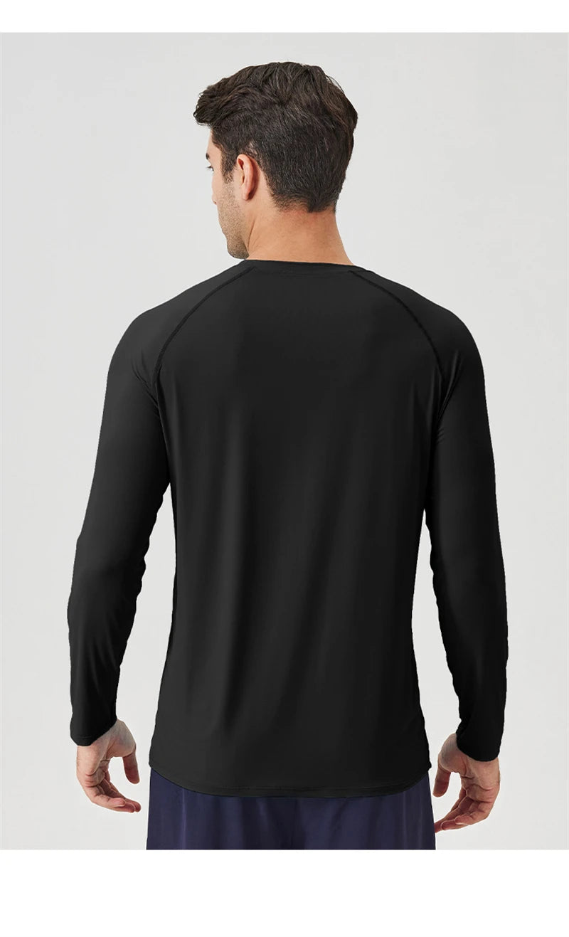 NLW Men Performance UPF 50+ Long Sleeve Shirt – Stretchy Quick-Dry Training Tee