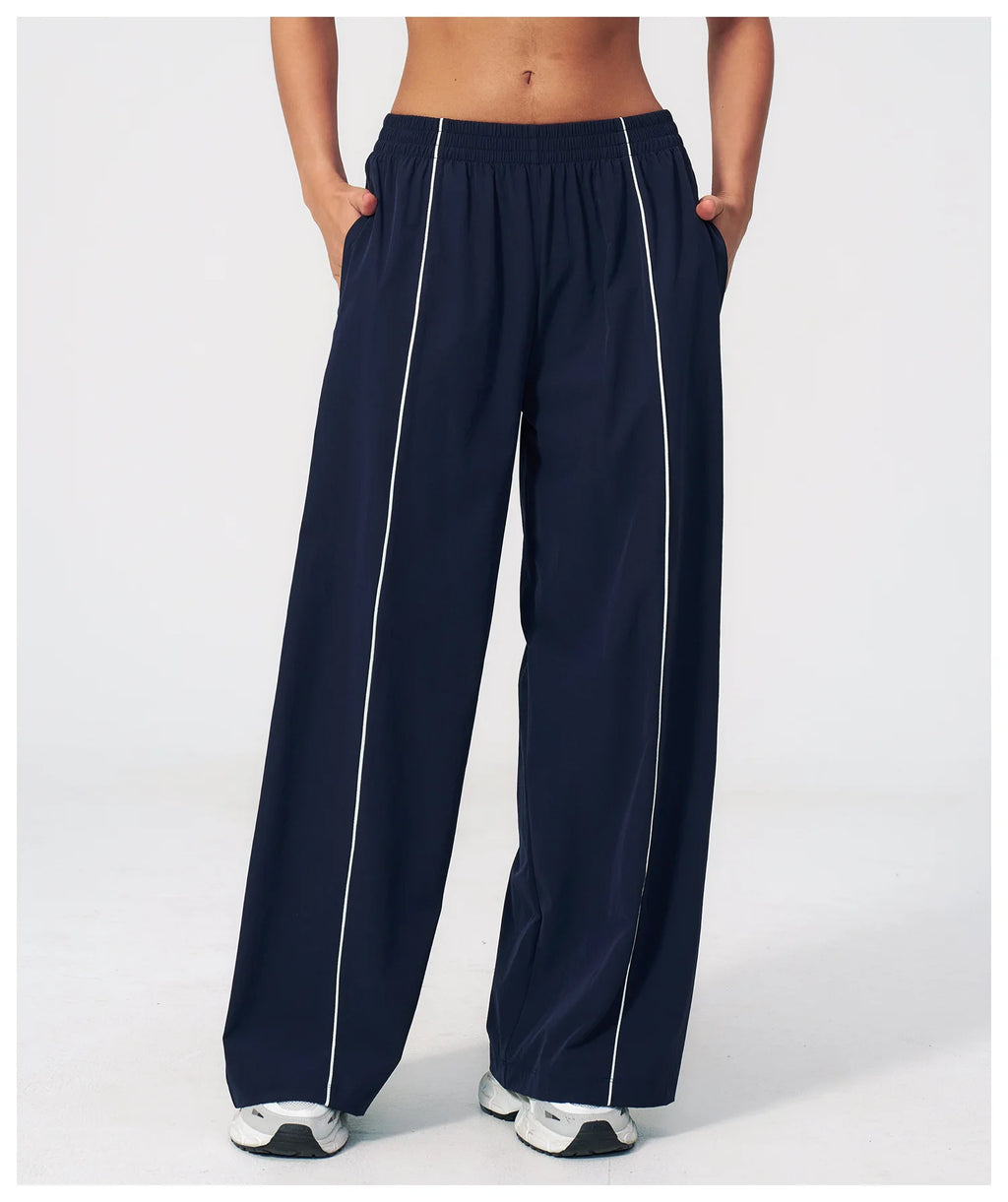 Loose Fit Contrasting Lines Sports Pants | Women's UV-Protection Yoga & Fitness Pants