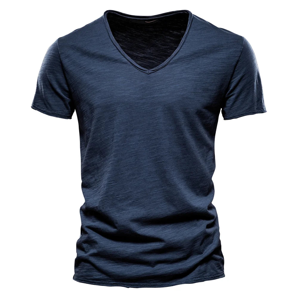 NLW Men’s Premium V-Neck Tee – 100% Cotton Slim Fit Shirt