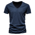 NLW Men’s Premium V-Neck Tee – 100% Cotton Slim Fit Shirt