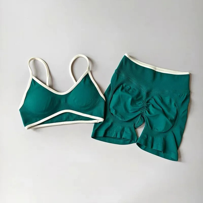LW Kinetic Contrast Activewear Set – Women's Seamless Suspender Bra & Sculpting Fitness Leggings