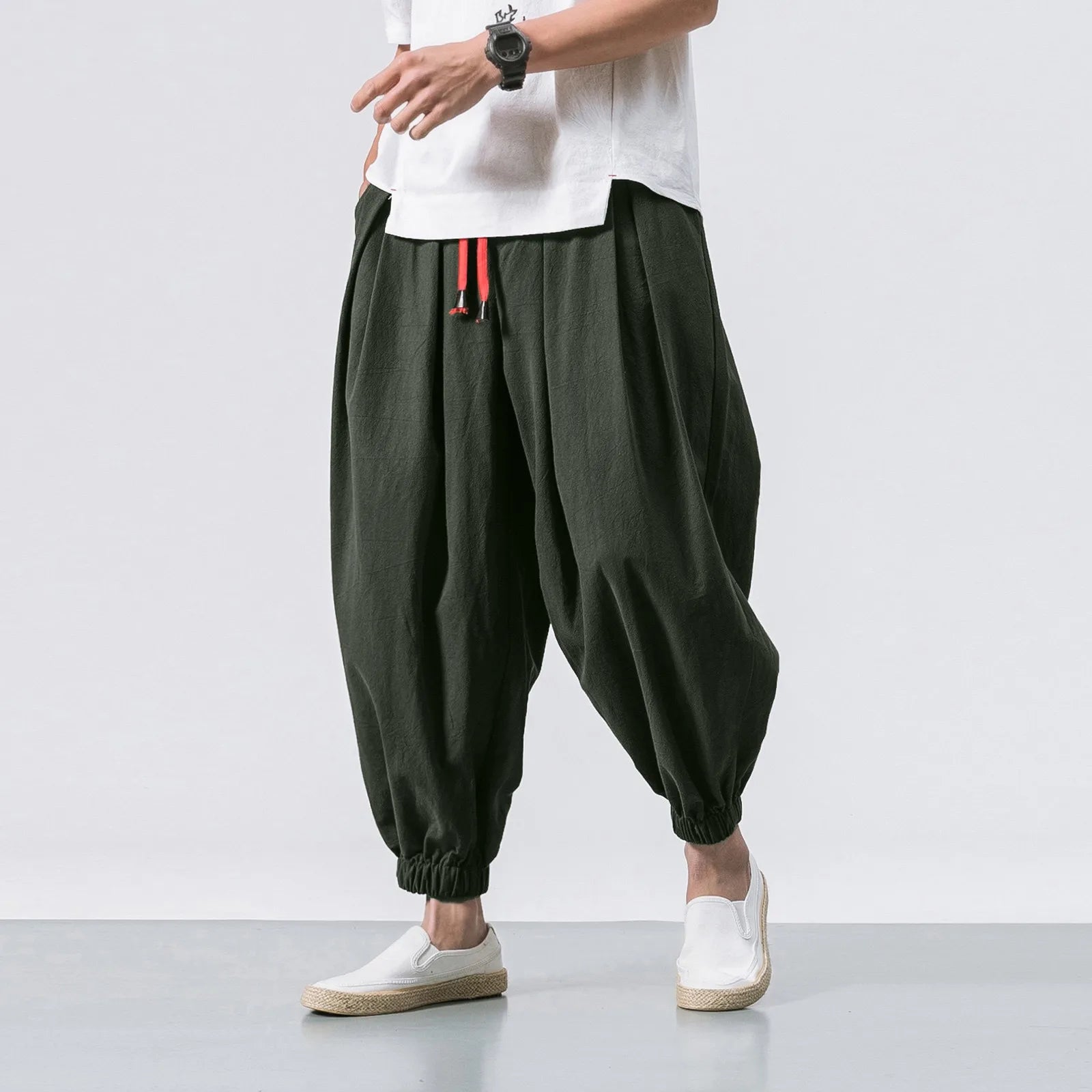 NLW Men’s Oversized Cotton-Linen Wide-Leg Pants