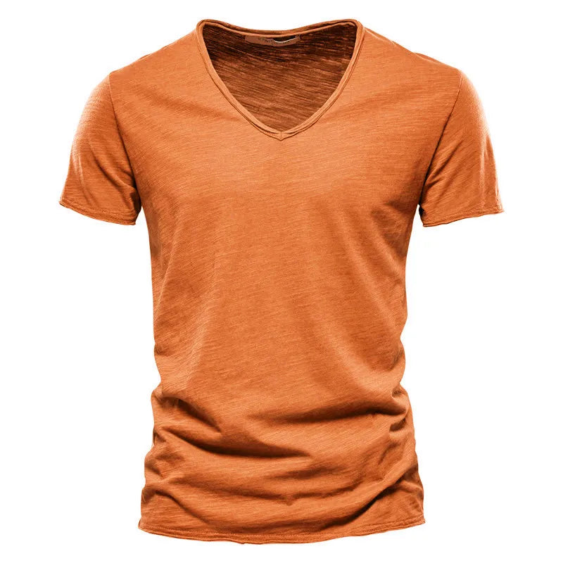 NLW Men’s Premium V-Neck Tee – 100% Cotton Slim Fit Shirt