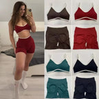 LW Kinetic Contrast Activewear Set – Women's Seamless Suspender Bra & Sculpting Fitness Leggings