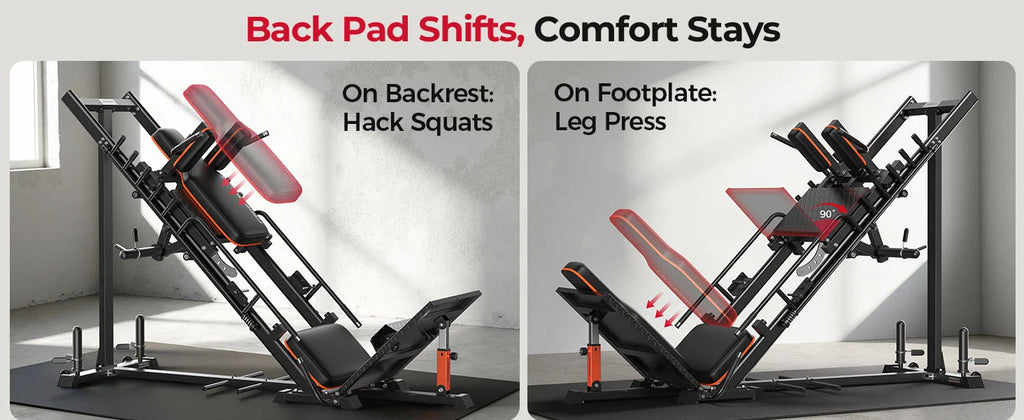 NLW Commercial-Grade Ultra-Quiet Hack Squat & 45° Leg Press Combo Machine