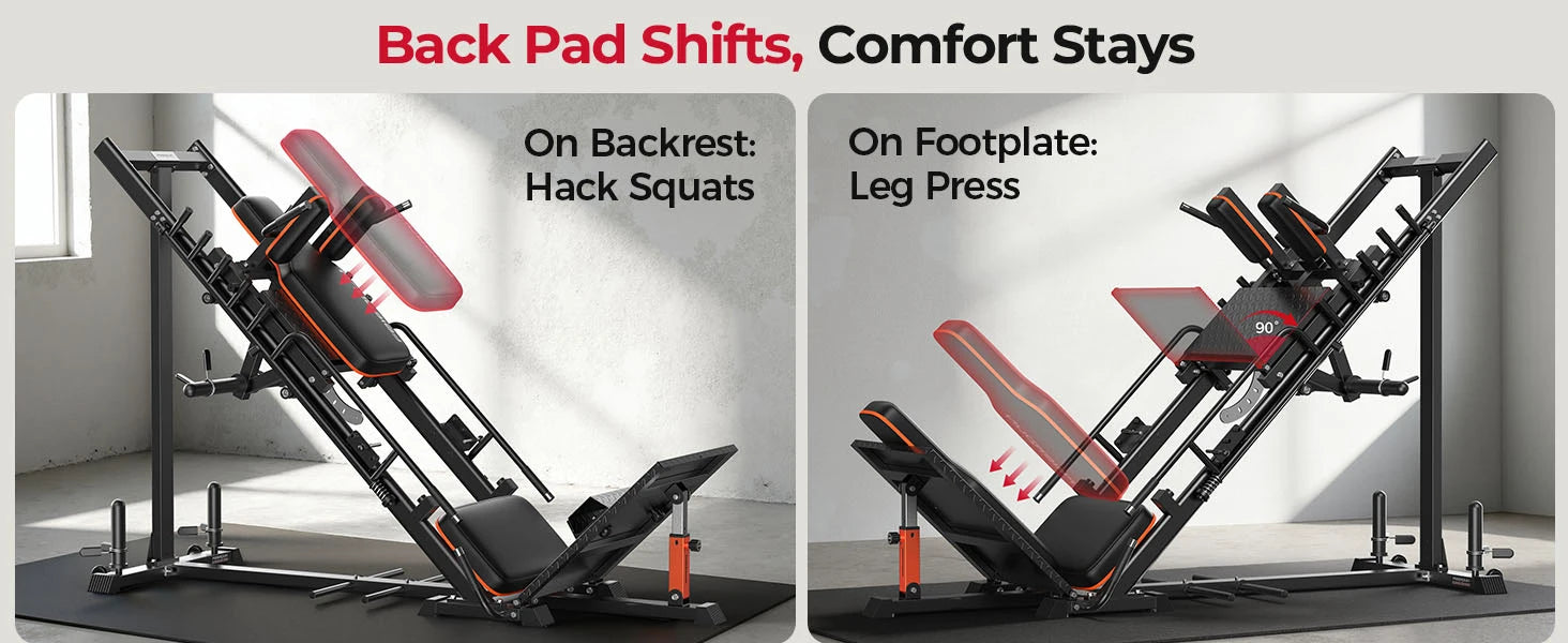 NLW Commercial-Grade Ultra-Quiet Hack Squat & 45° Leg Press Combo Machine