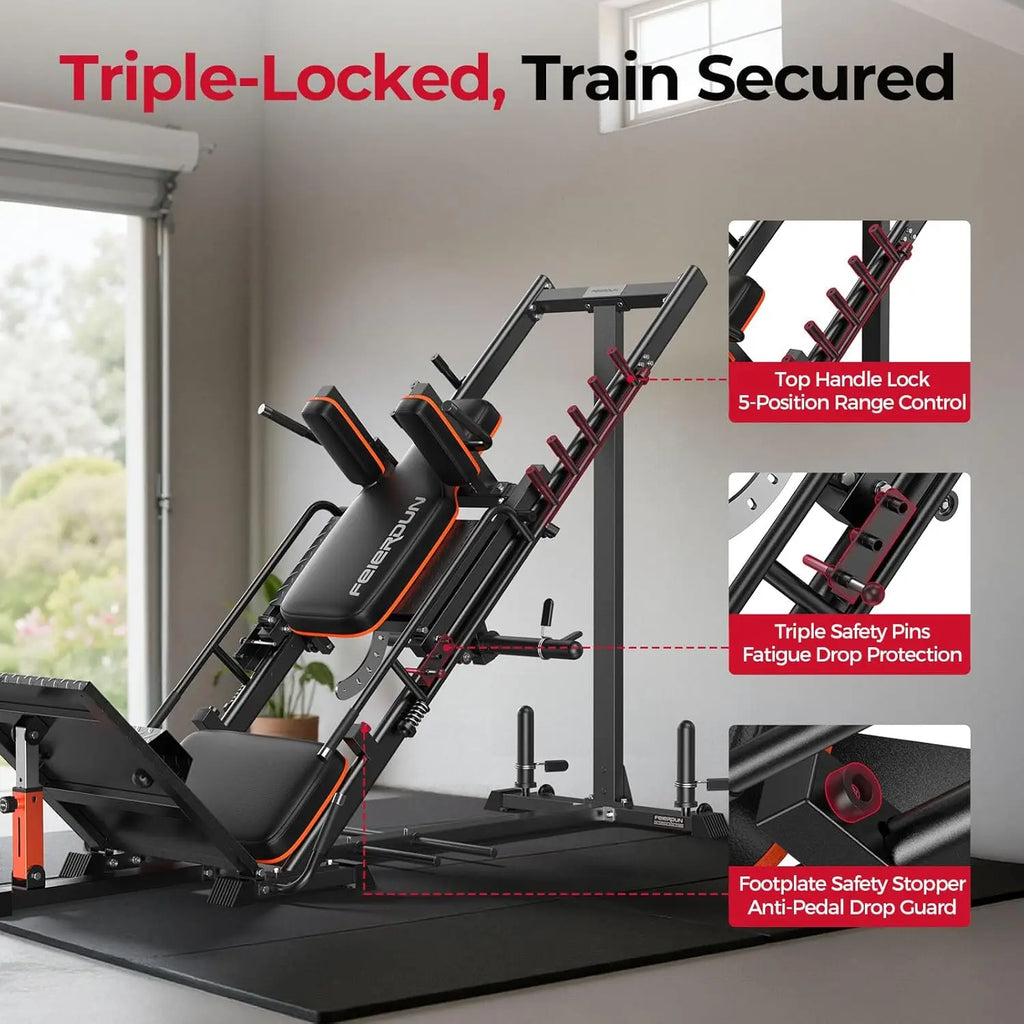 NLW Commercial-Grade Ultra-Quiet Hack Squat & 45° Leg Press Combo Machine