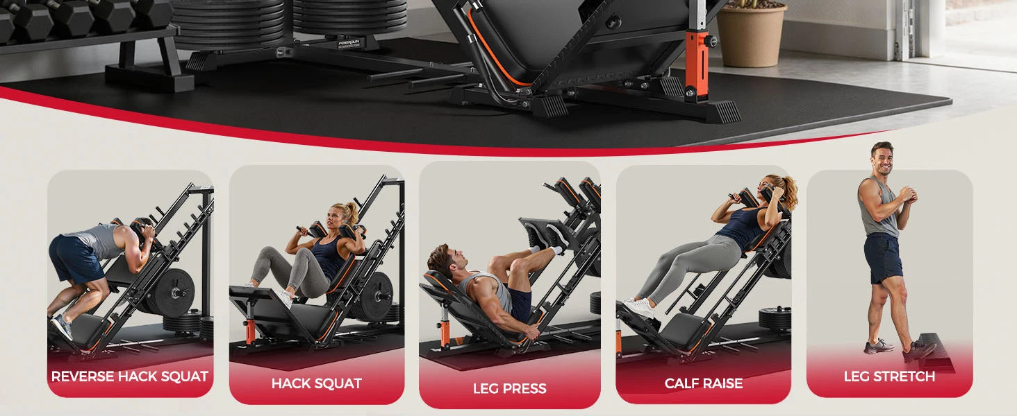 NLW Commercial-Grade Ultra-Quiet Hack Squat & 45° Leg Press Combo Machine