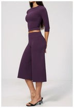 NLW Seamless Yoga Suit – 2-Piece Crop Sleeve & Capri Gym Set