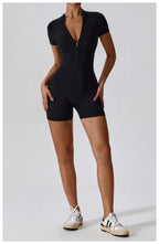 Zipper Short-Sleeve Yoga Bodysuit | Push-Up Gym Tracksuit