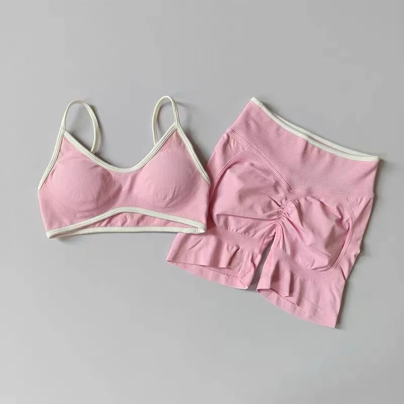 LW Kinetic Contrast Activewear Set – Women's Seamless Suspender Bra & Sculpting Fitness Leggings