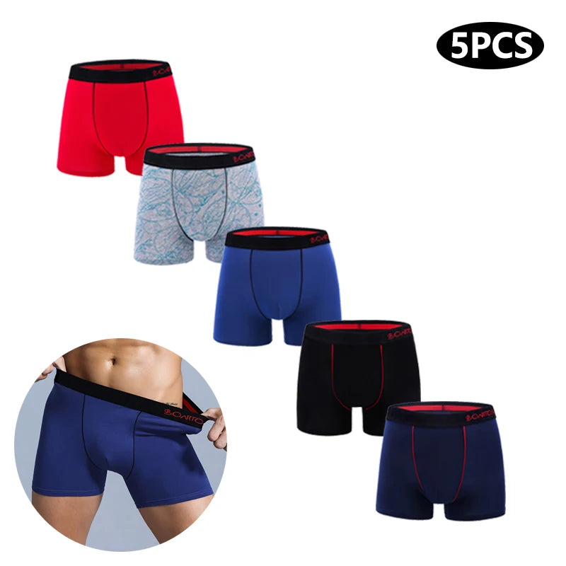 NLW Premium Men's Cotton Boxer Shorts (5-Piece Set) – Breathable High-Stretch Comfort Underwear