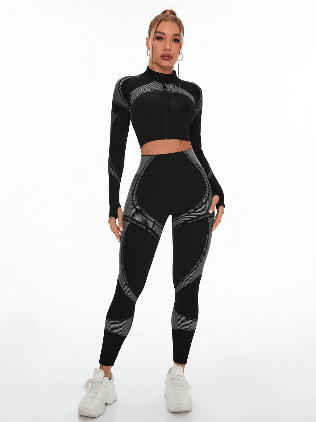 NLW Seamless High-Waist Tummy Control Leggings & Crop Top 2-Piece Fitness Outfit