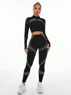 NLW Seamless High-Waist Tummy Control Leggings & Crop Top 2-Piece Fitness Outfit