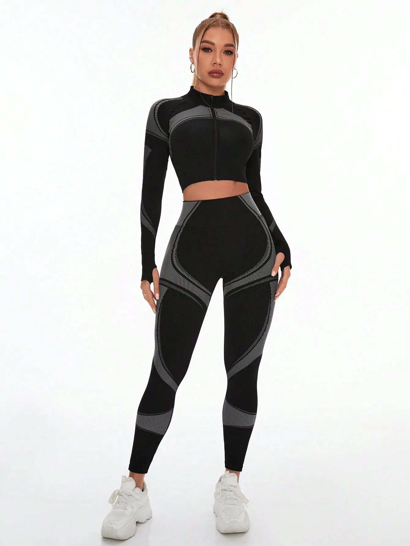 NLW Seamless High-Waist Tummy Control Leggings & Crop Top 2-Piece Fitness Outfit