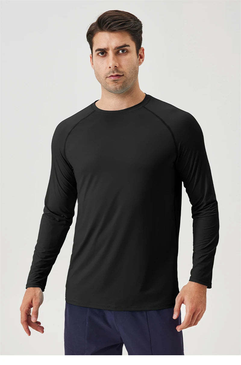 NLW Men Performance UPF 50+ Long Sleeve Shirt – Stretchy Quick-Dry Training Tee
