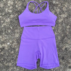 NLW Cross-Back Sports Bra & Short Leggings 2-Piece Tracksuit – Seamless Gym Workout Set