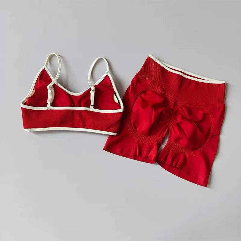 LW Kinetic Contrast Activewear Set – Women's Seamless Suspender Bra & Sculpting Fitness Leggings