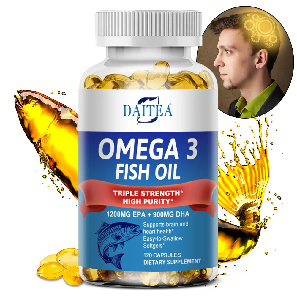 NLW Choice: DAITEA Triple-Strength Omega 3 Fish Oil Capsules – High-Concentration EPA (1200mg) & DHA (900mg)