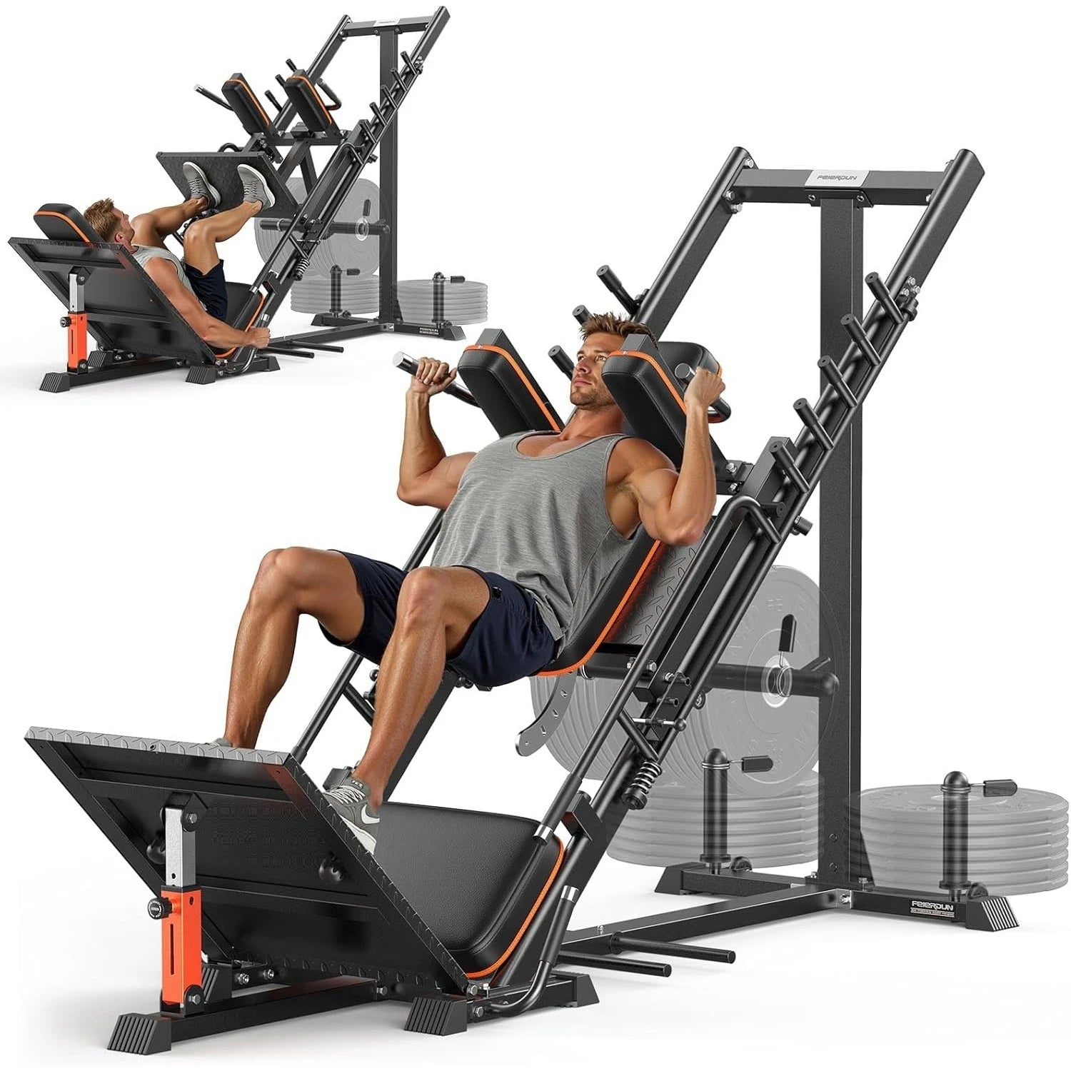 NLW Commercial-Grade Ultra-Quiet Hack Squat & 45° Leg Press Combo Machine
