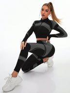 NLW Seamless High-Waist Tummy Control Leggings & Crop Top 2-Piece Fitness Outfit