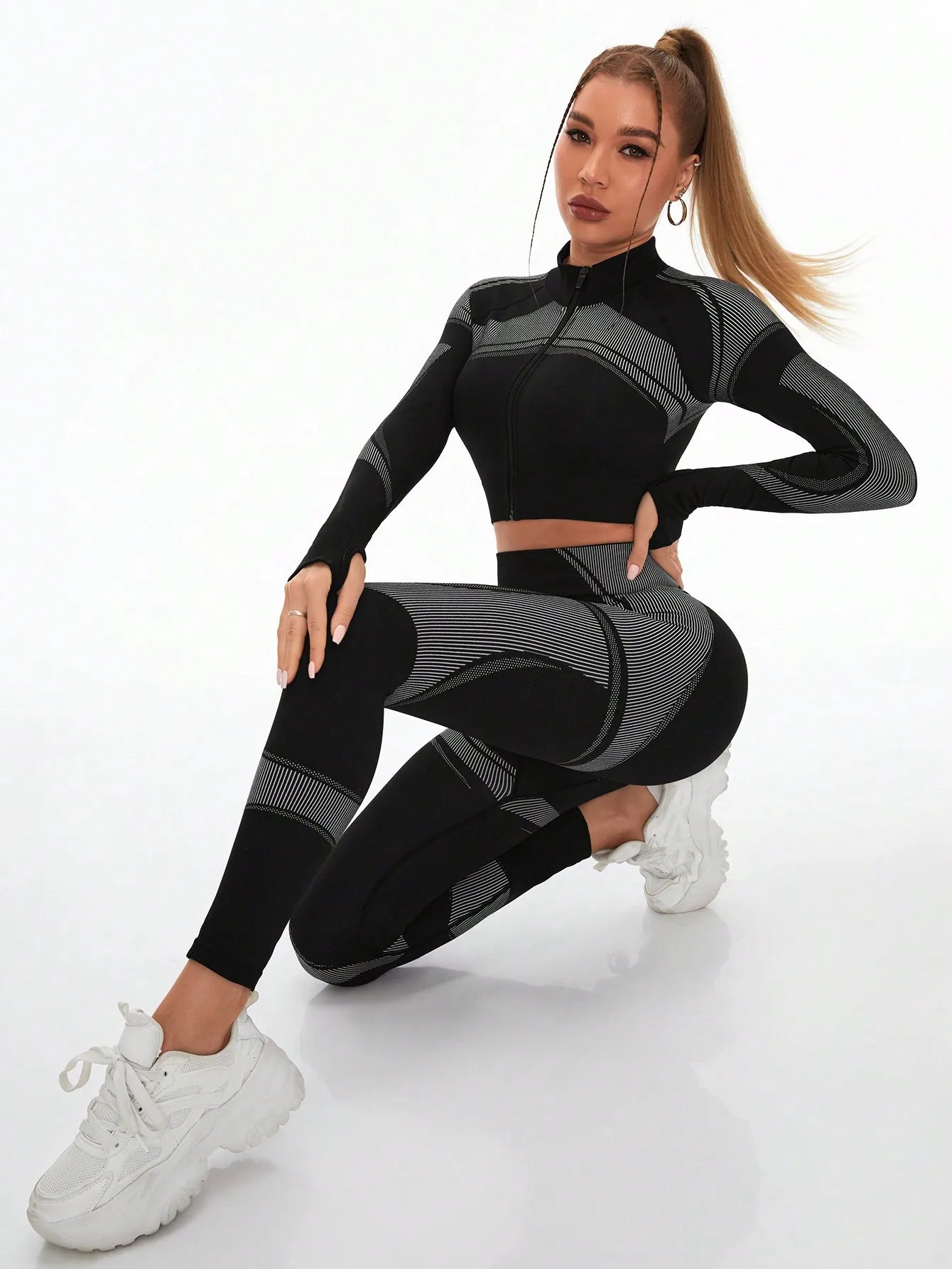 NLW Seamless High-Waist Tummy Control Leggings & Crop Top 2-Piece Fitness Outfit