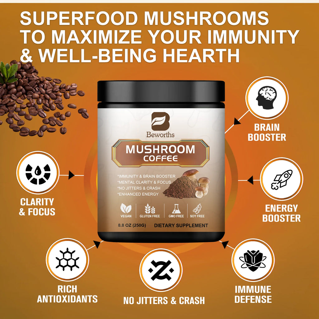 NLW - Mulittea 10 Mushroom Extract Powder - Lion's Mane & Cordyceps for Energy & Focus