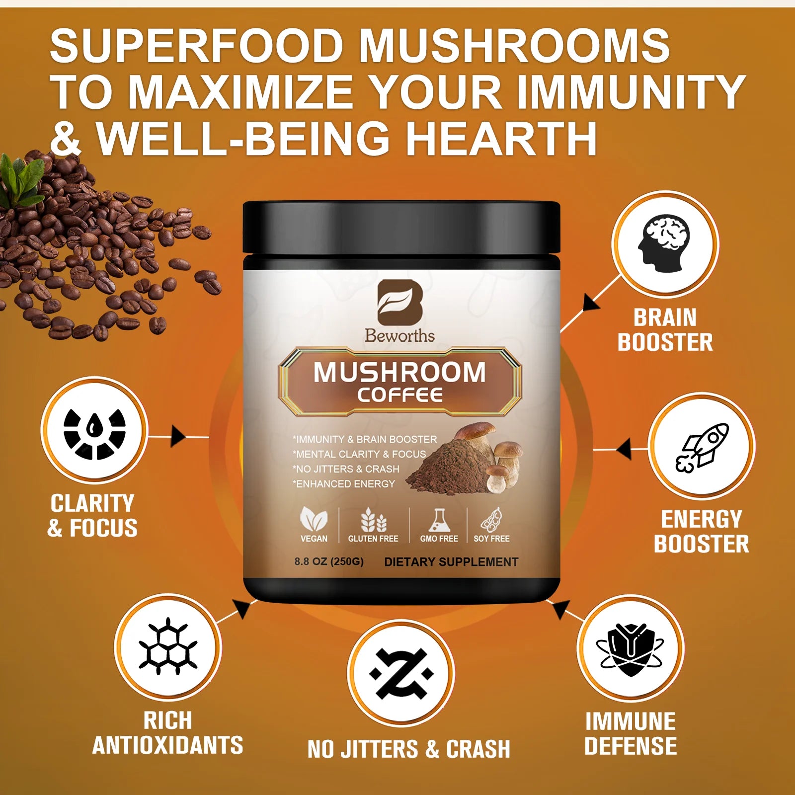 NLW - Mulittea 10 Mushroom Extract Powder - Lion's Mane & Cordyceps for Energy & Focus