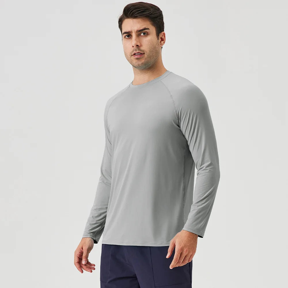 NLW Men Performance UPF 50+ Long Sleeve Shirt – Stretchy Quick-Dry Training Tee