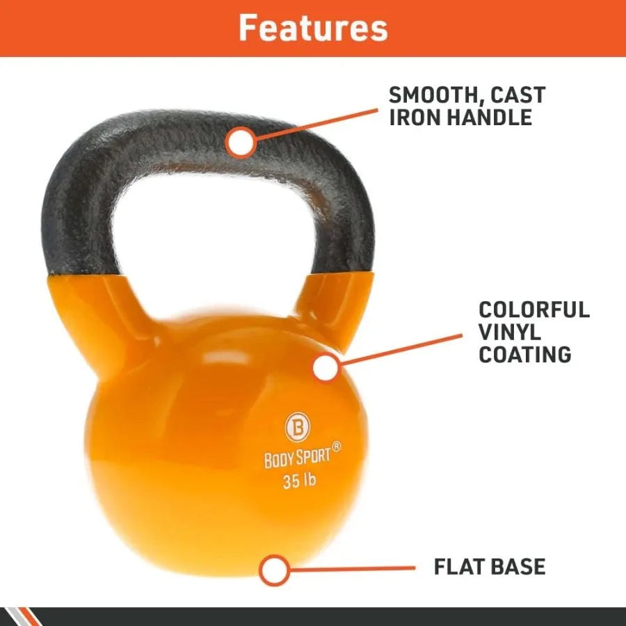 NLW Premium Cast Iron Vinyl-Coated Kettlebell – Floor-Protecting Home Arm & Core Trainer