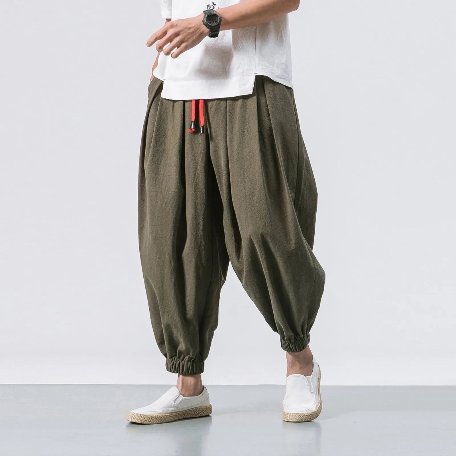 NLW Men’s Oversized Cotton-Linen Wide-Leg Pants