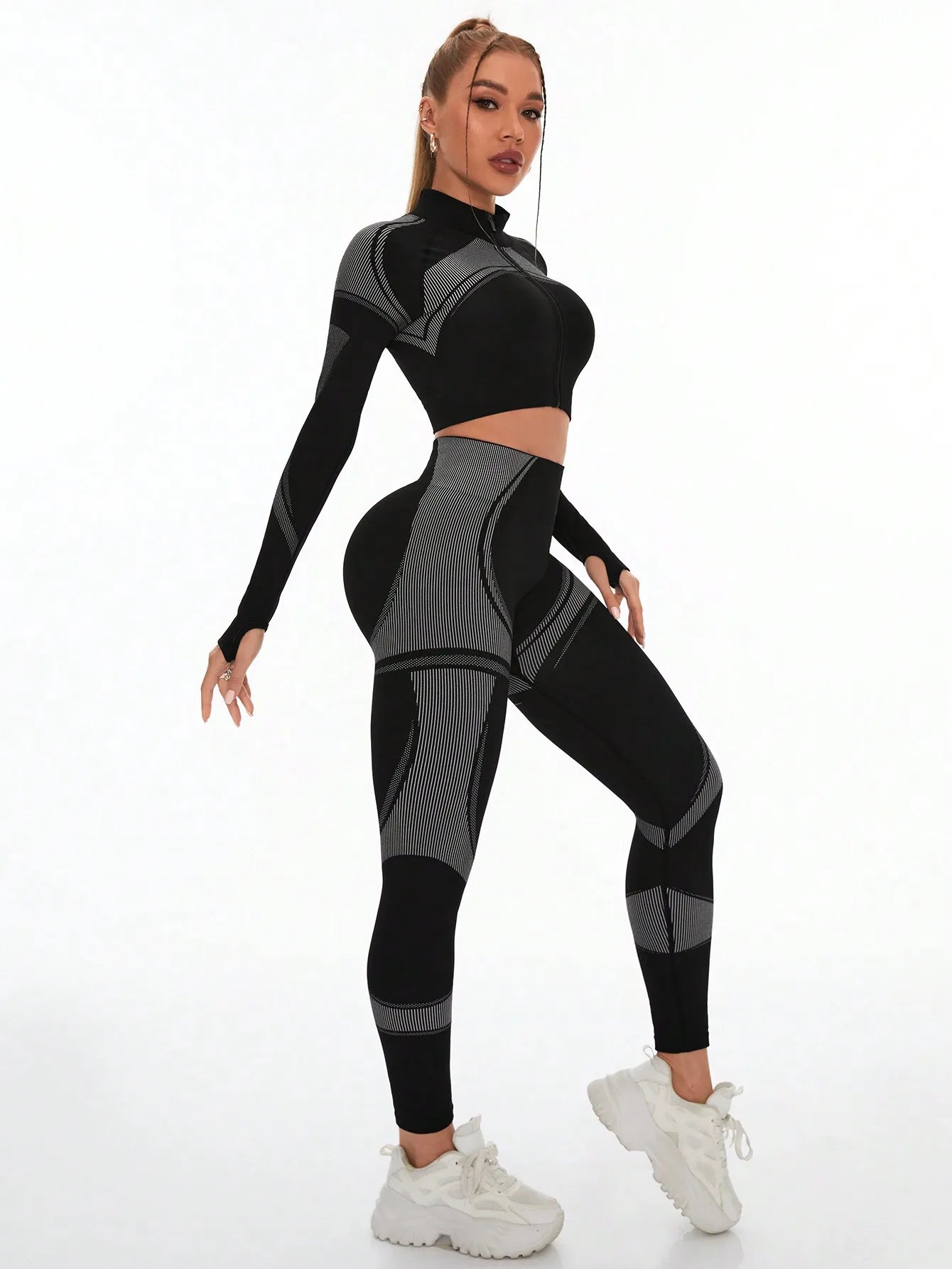 NLW Seamless High-Waist Tummy Control Leggings & Crop Top 2-Piece Fitness Outfit