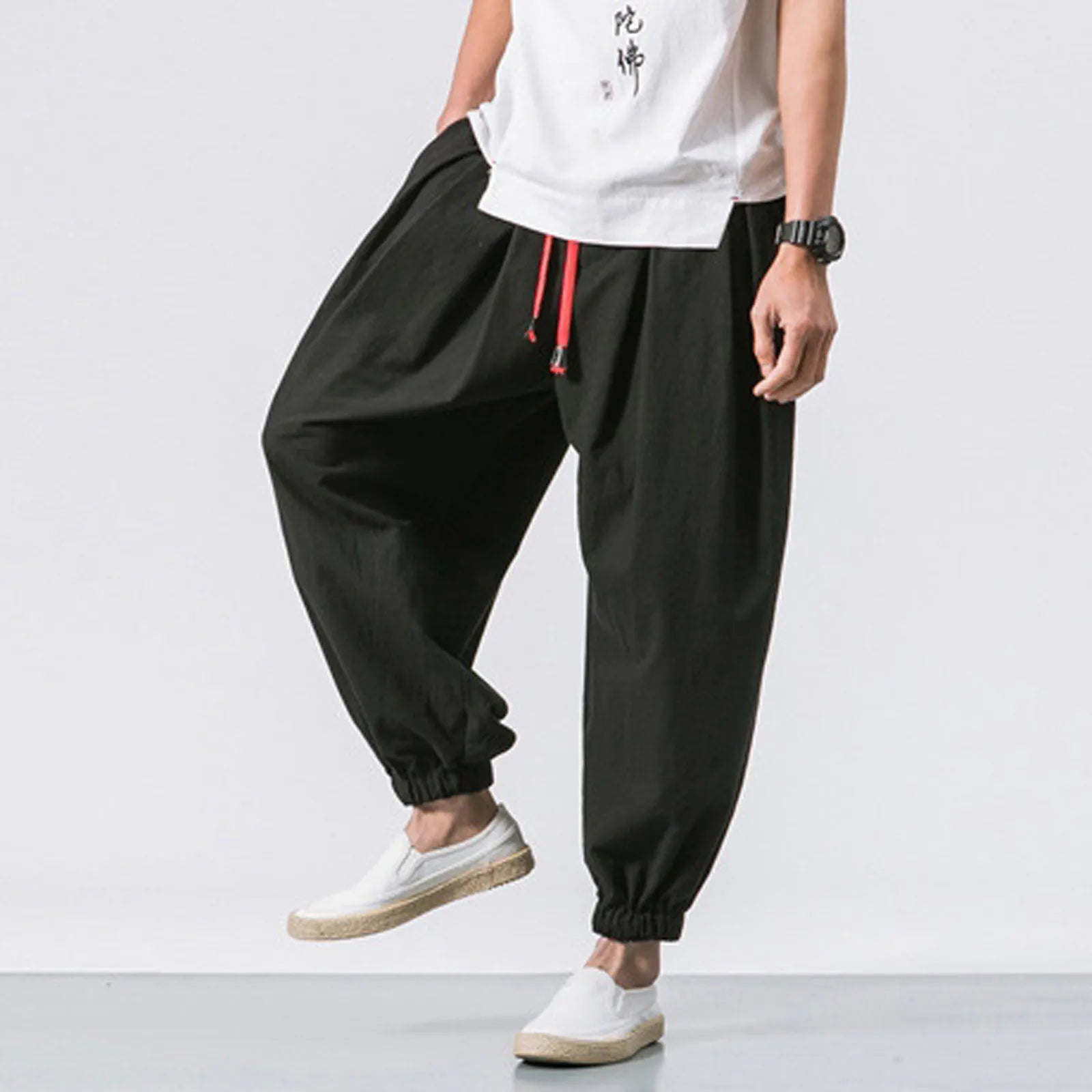 NLW Men’s Oversized Cotton-Linen Wide-Leg Pants
