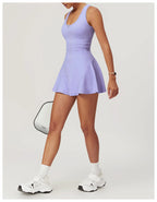 Sleeveless Zipper Yoga Dress Bodysuit