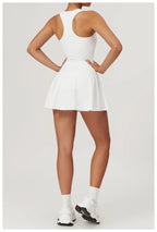 Sleeveless Zipper Yoga Dress Bodysuit