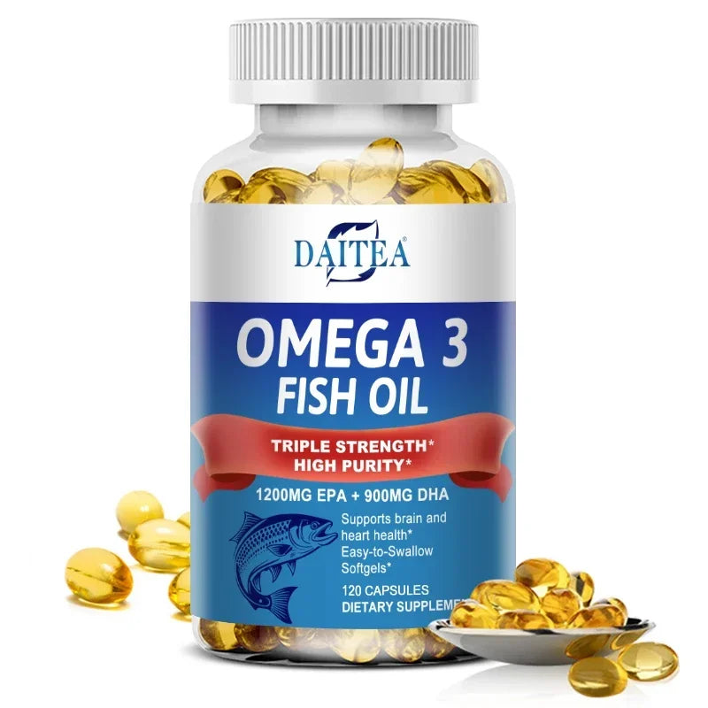 NLW Choice: DAITEA Triple-Strength Omega 3 Fish Oil Capsules – High-Concentration EPA (1200mg) & DHA (900mg)
