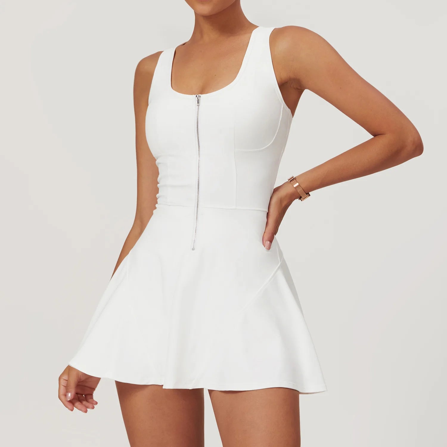 Sleeveless Zipper Yoga Dress Bodysuit