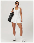 Sleeveless Zipper Yoga Dress Bodysuit